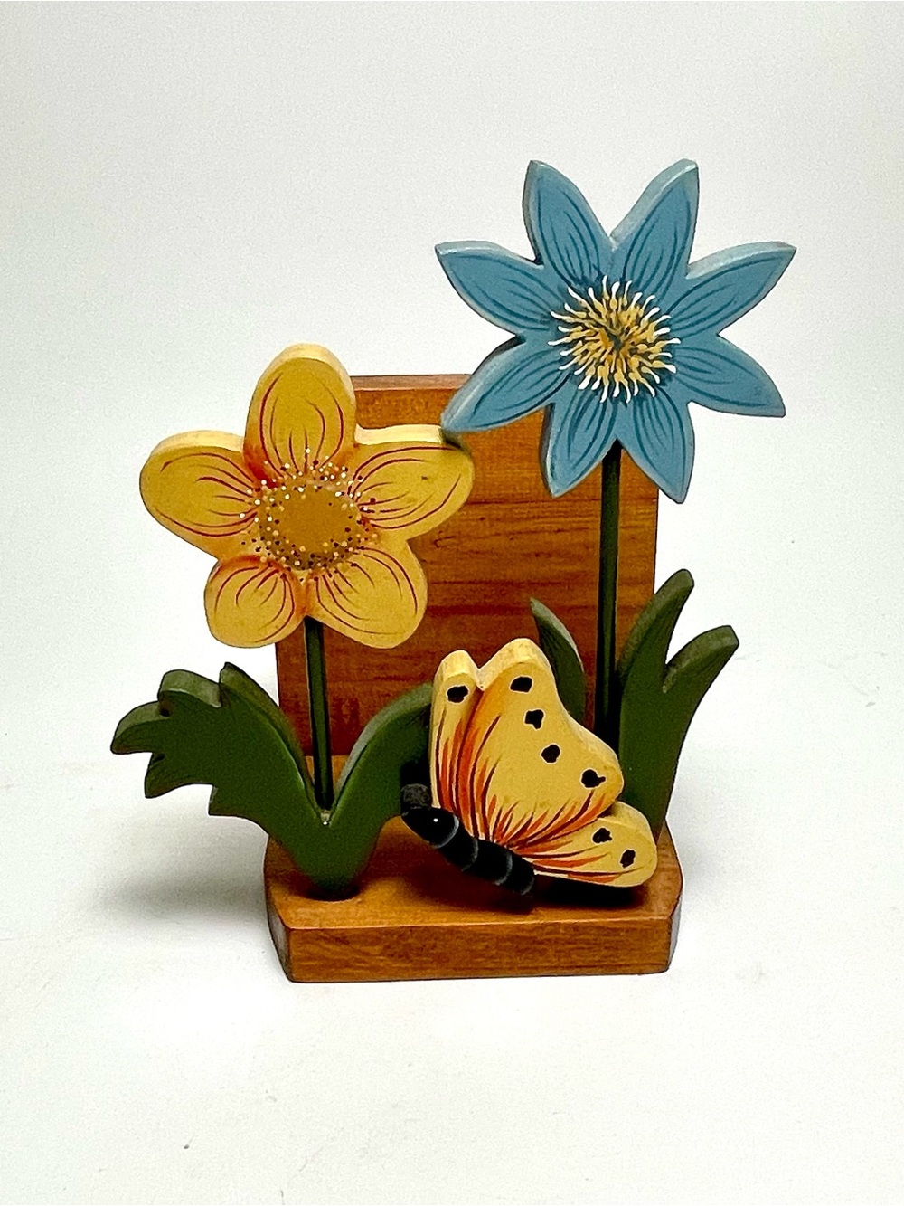 Vintage Wooden Napkin Holder Book Stand Flowers Butterfly Mid Century Country
